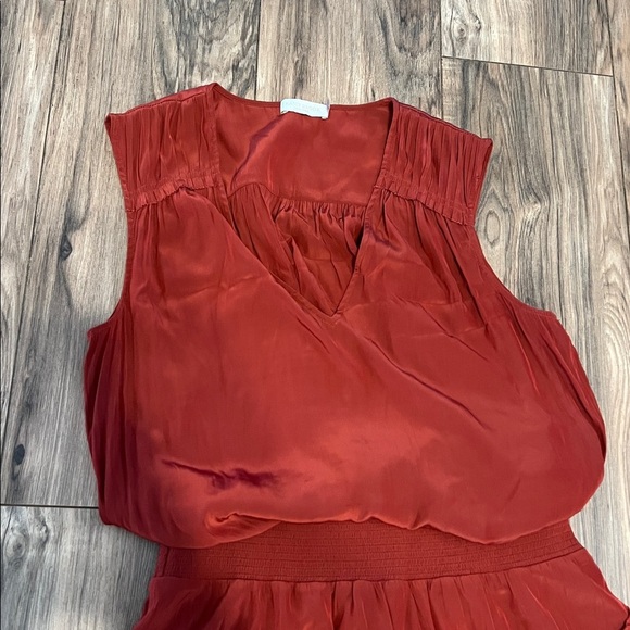 Ramy Brook Kiara Ruffle Mini Dress Brick Red M Sleeveless Smocked Waist Tiered - Picture 3 of 9